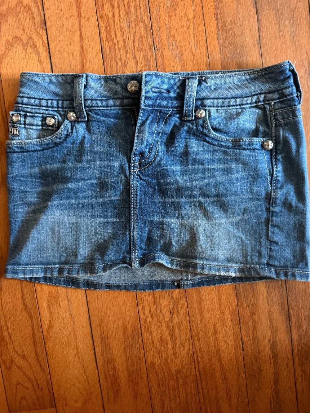 Miss Me Denim Mini Skirt Size 27 Rhinestone Studded